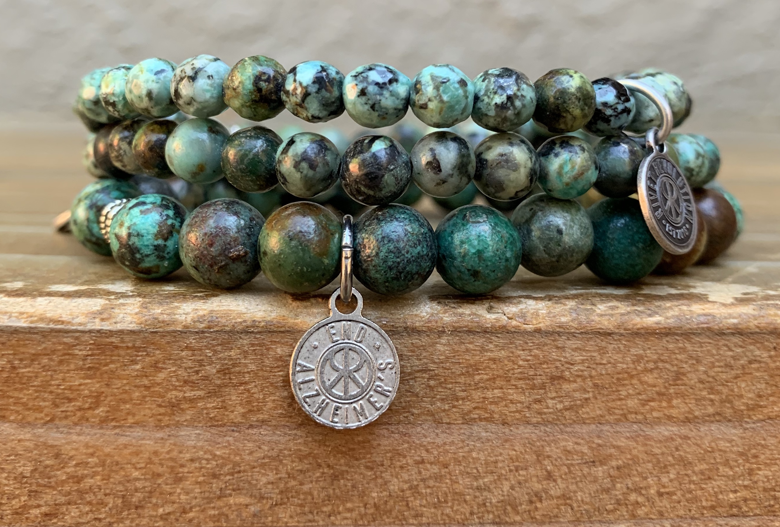 Natural African Turquoise & Picture Jasper Braided Bracelet